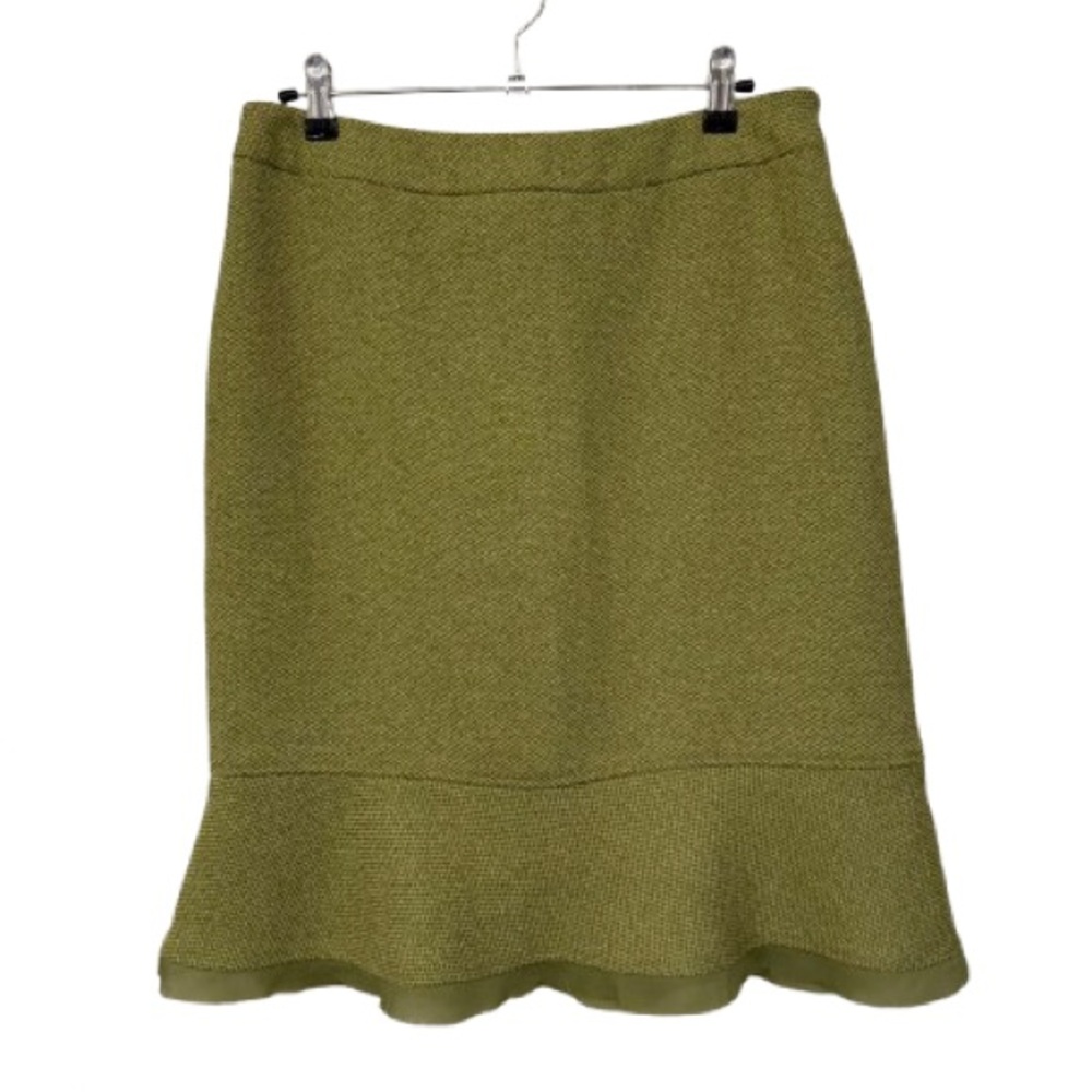 Vintage Tweed Skirt Green Trumpet Knee Length Textured Raw Hem Versailles Size 8